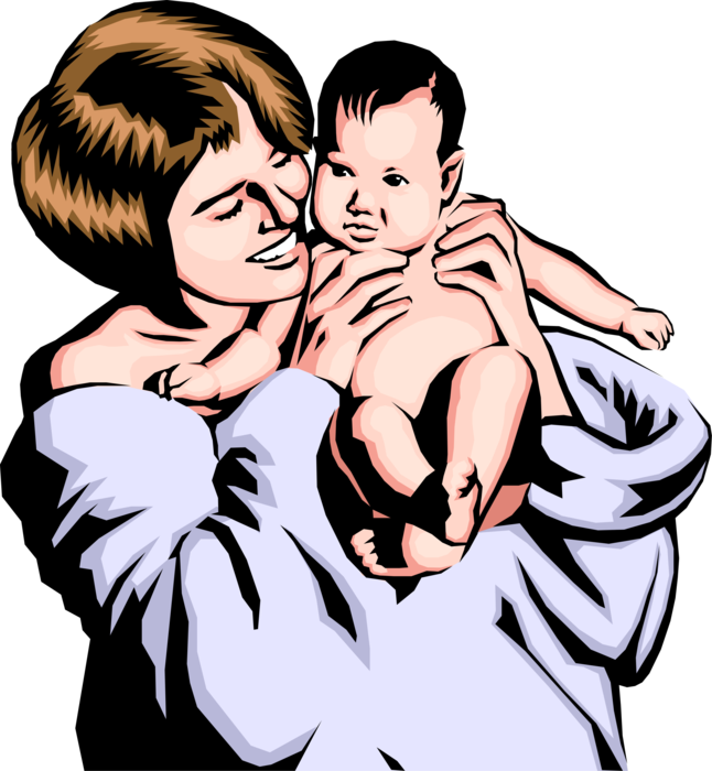 Vector Illustration of Parent Mother with Newborn Baby