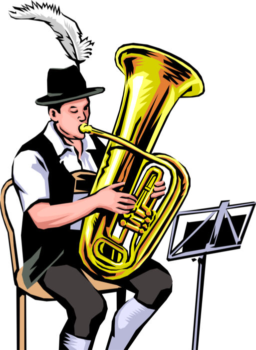 Vector Illustration of German Tuba Player Plays Large Brass Musical Instrument 