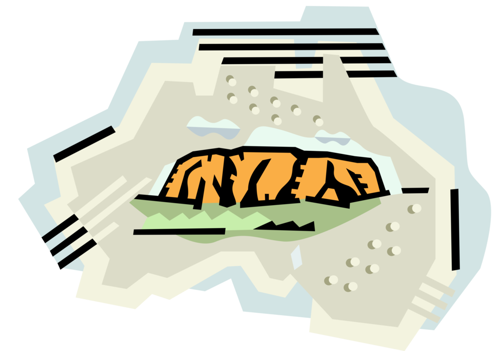 Vector Illustration of Uluru Ayers Rock Large Sandstone Rock Formation in Northern Territory in Central Australia