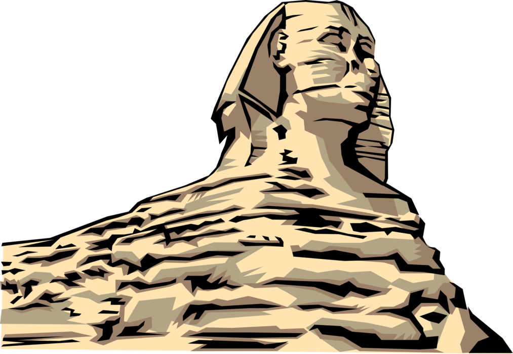 Vector Illustration of Great Sphinx of Giza Mythical Creature with Lion Body and Human Head, Egypt