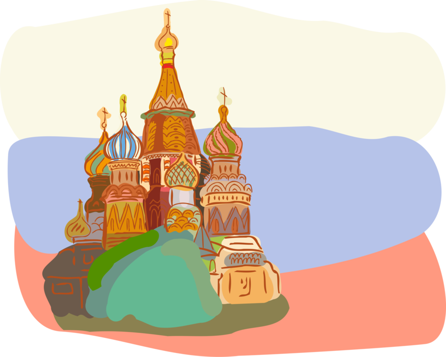 Vector Illustration of St Basil's Orthodox Christian Cathedral, Red Square, Moscow, Russia