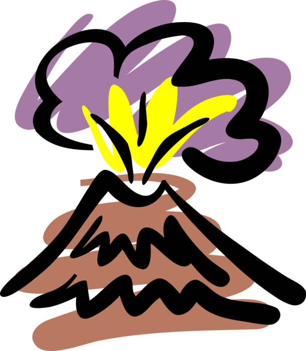 Vector Illustration of Volcano Violent Eruption with Cloud of Ash