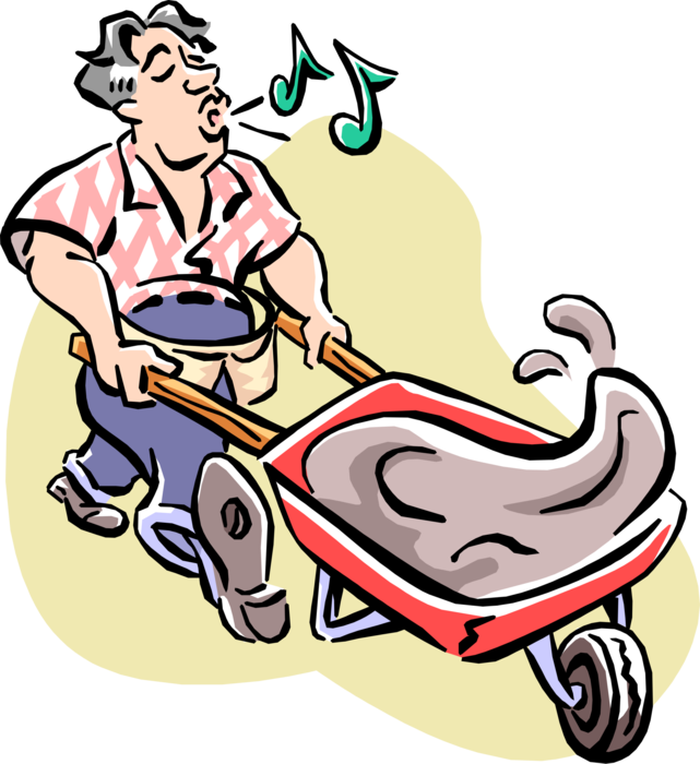 Vector Illustration of Do-It-Yourself Home Improvement Handyman with Wheelbarrow Load of Cement