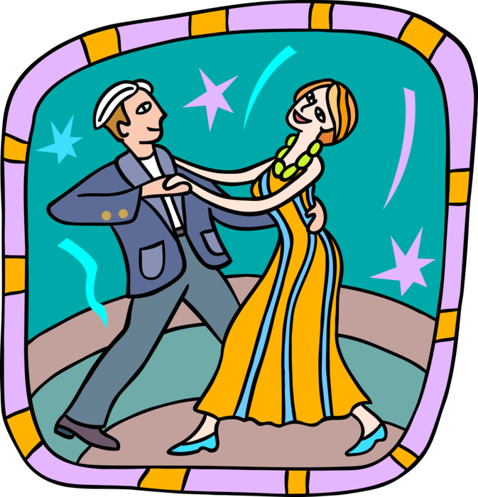 Vector Illustration of Dancing Couple Dance Close in Nightclub Discothèque