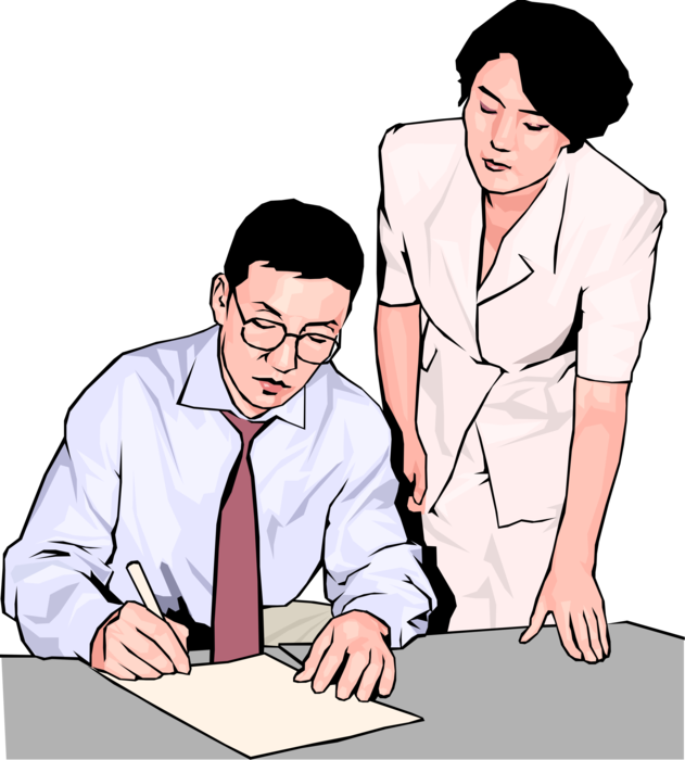 Vector Illustration of Business Associates Reviewing Document