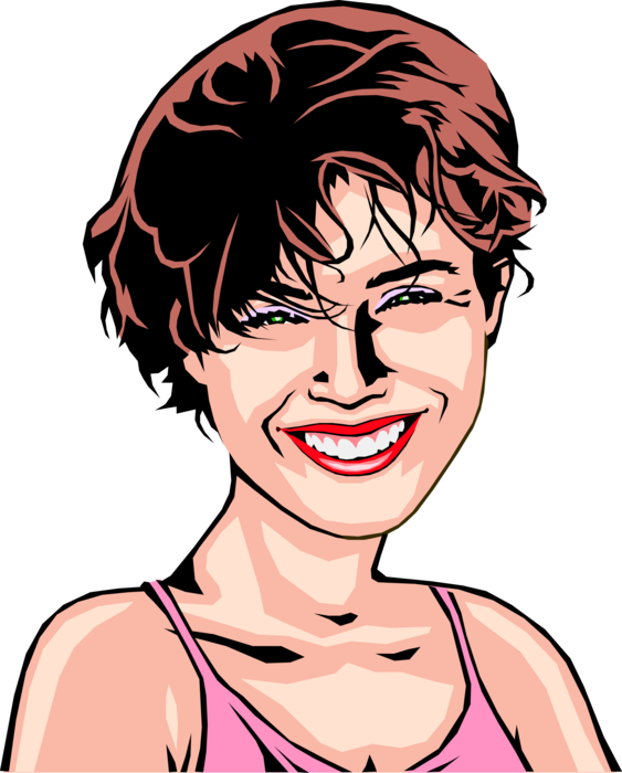 Vector Illustration of Smiling Female Swimmer Enjoys the Beach