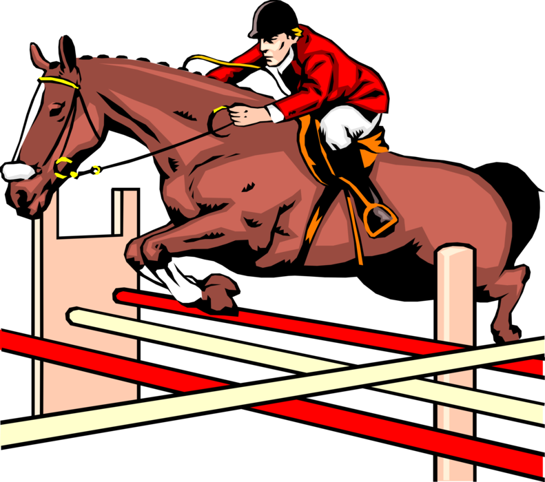 Vector Illustration of Equestrian Horse with Rider Jumping Fence