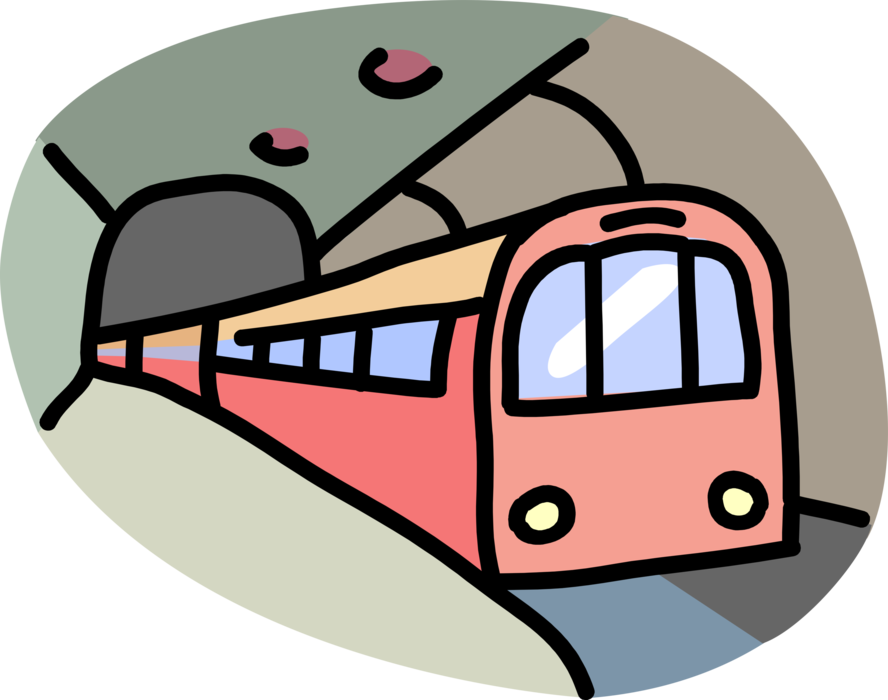 Vector Illustration of Mass Transport Subway Underground Public Transportation Rapid Transit Train on Tracks