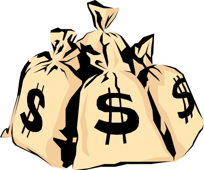 Vector Illustration of Money Bag, Moneybag, or Sack of Money used to Hold and Transport Coins, Cash and Banknotes