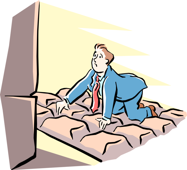 Vector Illustration of Businessman Kneeling on Giant Keyboard