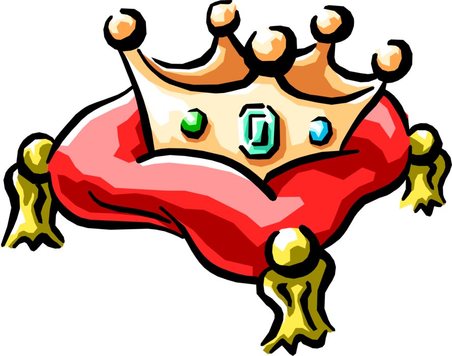 Vector Illustration of Monarch or Royalty King's Royal Crown on Satin Pillow