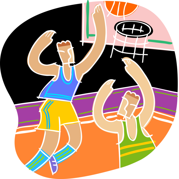 Vector Illustration of Sport of Basketball Game Player Takes Shot at Hoop Basket