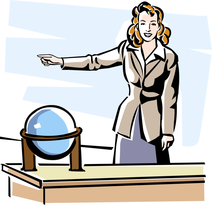 Vector Illustration of Geography Teacher Teaching in School Classroom