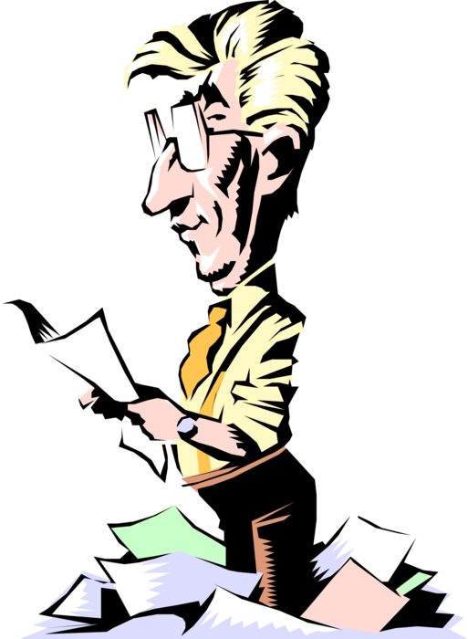 Vector Illustration of Businessman Reading Documents