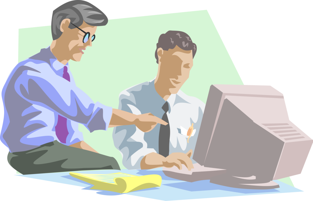 Vector Illustration of Business Discussion Between Colleagues at Desk