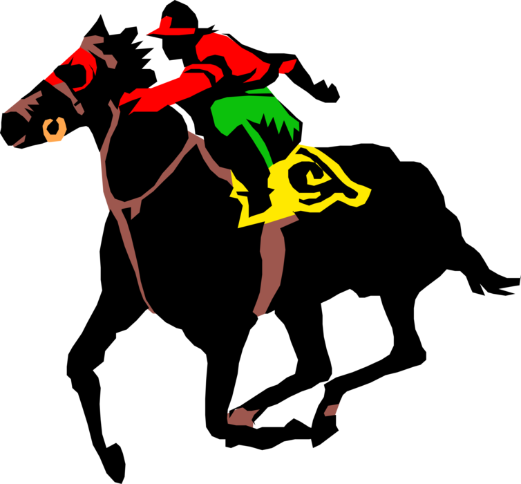 Vector Illustration of Jockey on Horseback in Horse Race