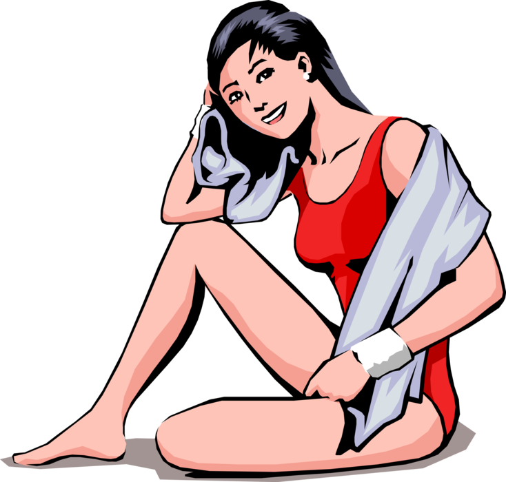 Vector Illustration of Exercise and Physical Fitness Workout Woman Catches Her Breath