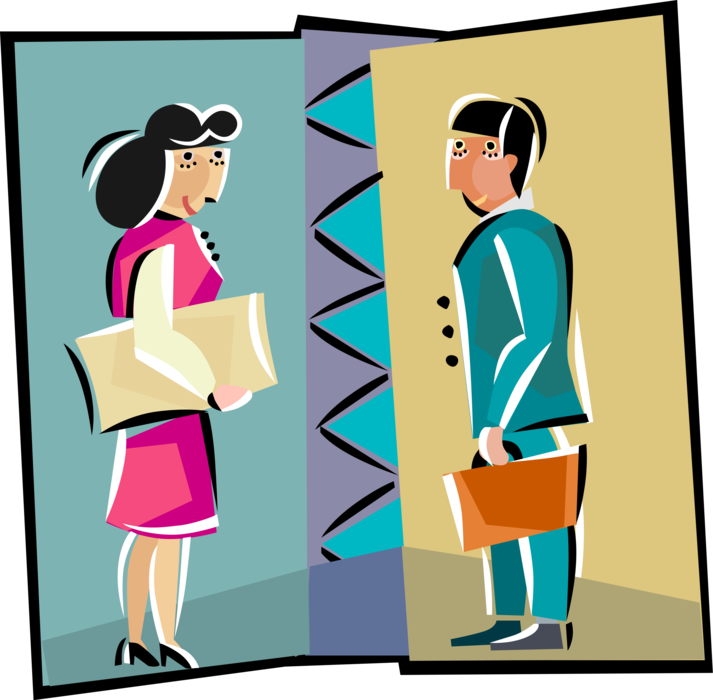 Vector Illustration of Office Colleagues Meet in Elevator