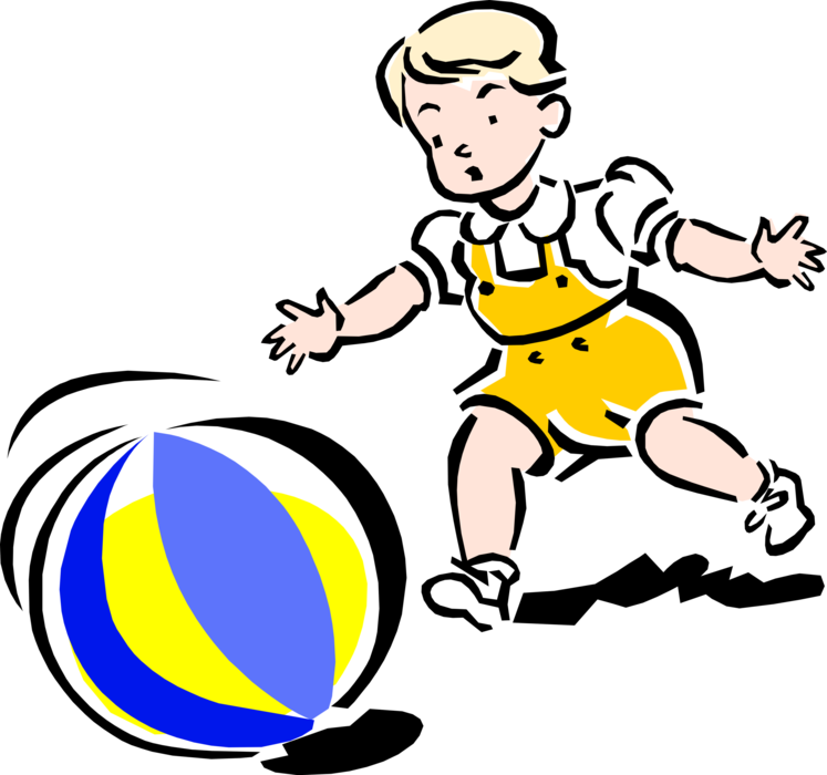 Vector Illustration of 1950's Vintage Style Child Playing Outdoors with Ball