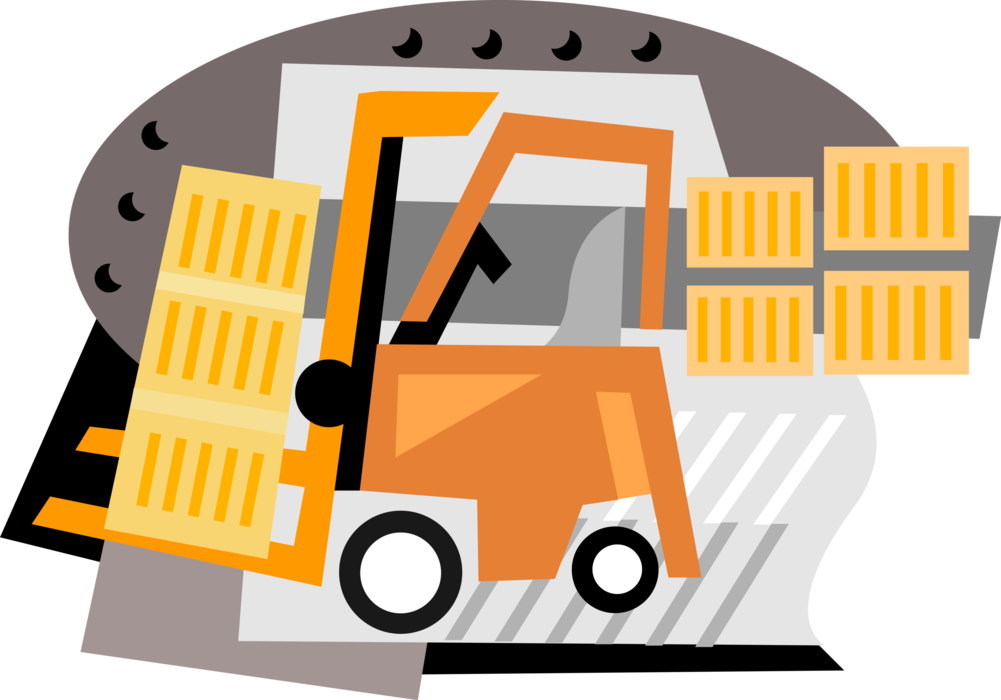 Vector Illustration of Industrial WarehouseForklift Truck Lifts Heavy Objects