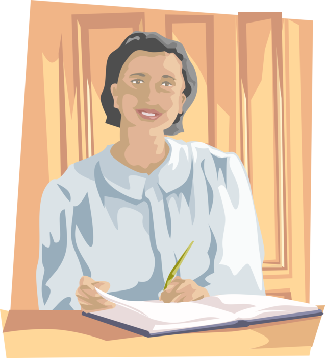 Vector Illustration of Hospitality Industry Hotel Receptionist with Guestbook