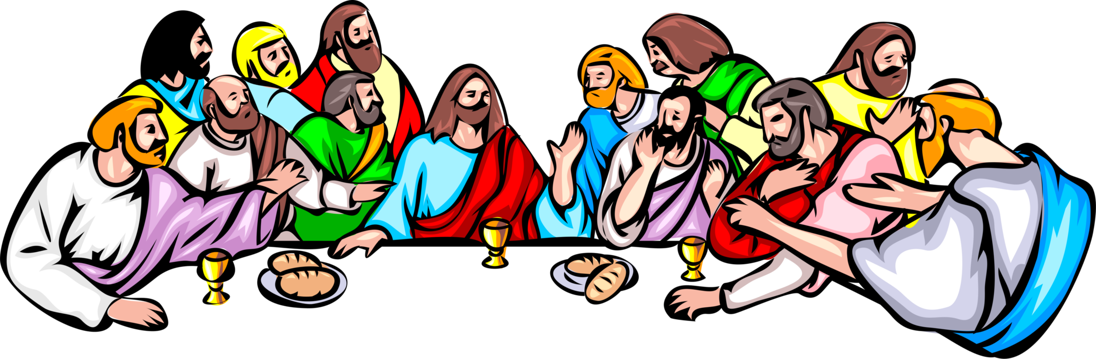 Vector Illustration of Jesus Christ with Twelve Apostle Disciples at The Last Supper