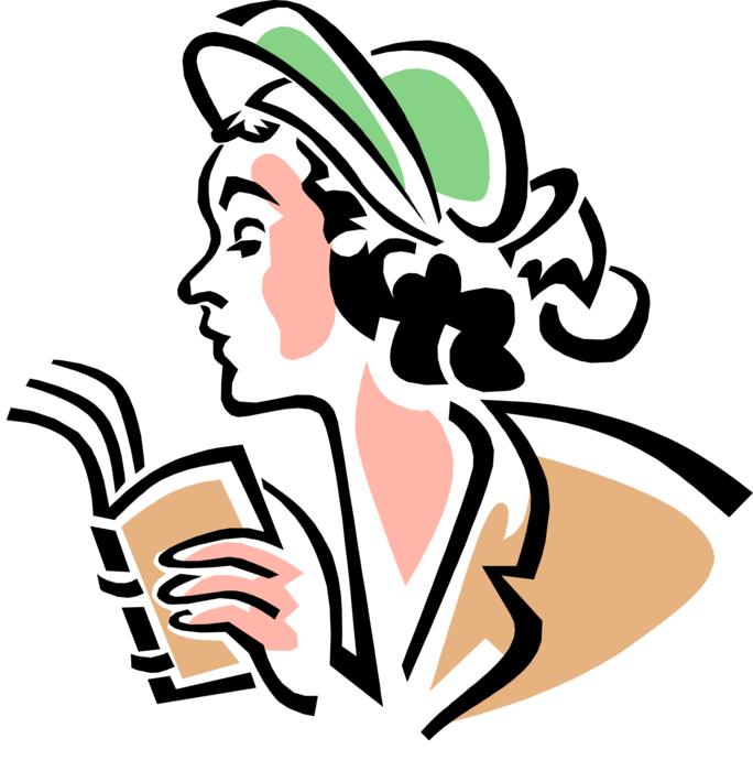 Vector Illustration of 1950's Vintage Style Woman Reading Book