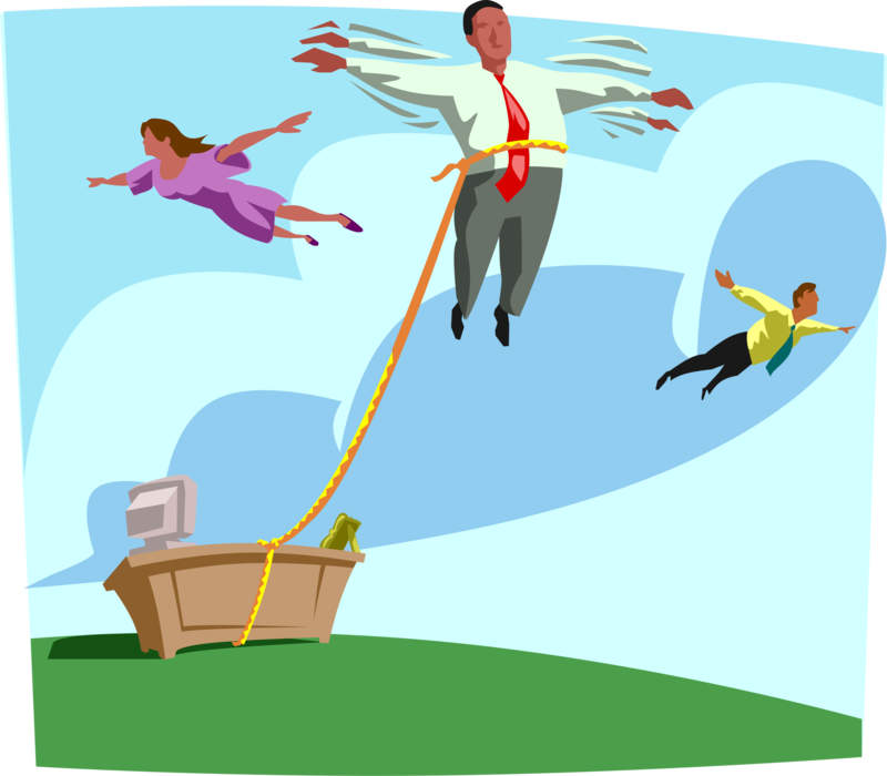 Vector Illustration of Businessman Soaring High Above His Desk