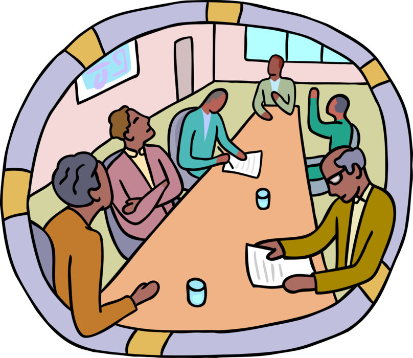 Vector Illustration of Office Boardroom Meeting Discussion