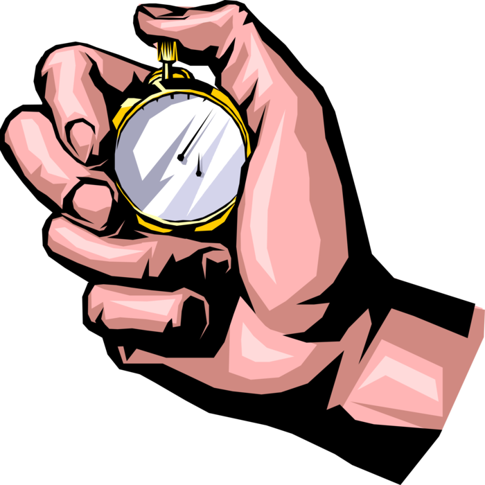 Vector Illustration of Hand with Stopwatch Handheld Timepiece to Measure Elapsed Time