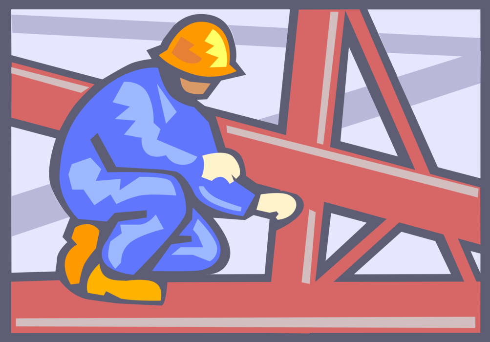 Vector Illustration of Building Construction Steel Worker on Girders