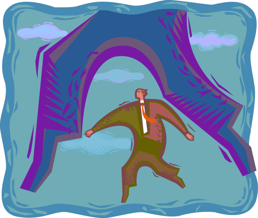 Vector Illustration of Businessman Overshadowed by Competitor