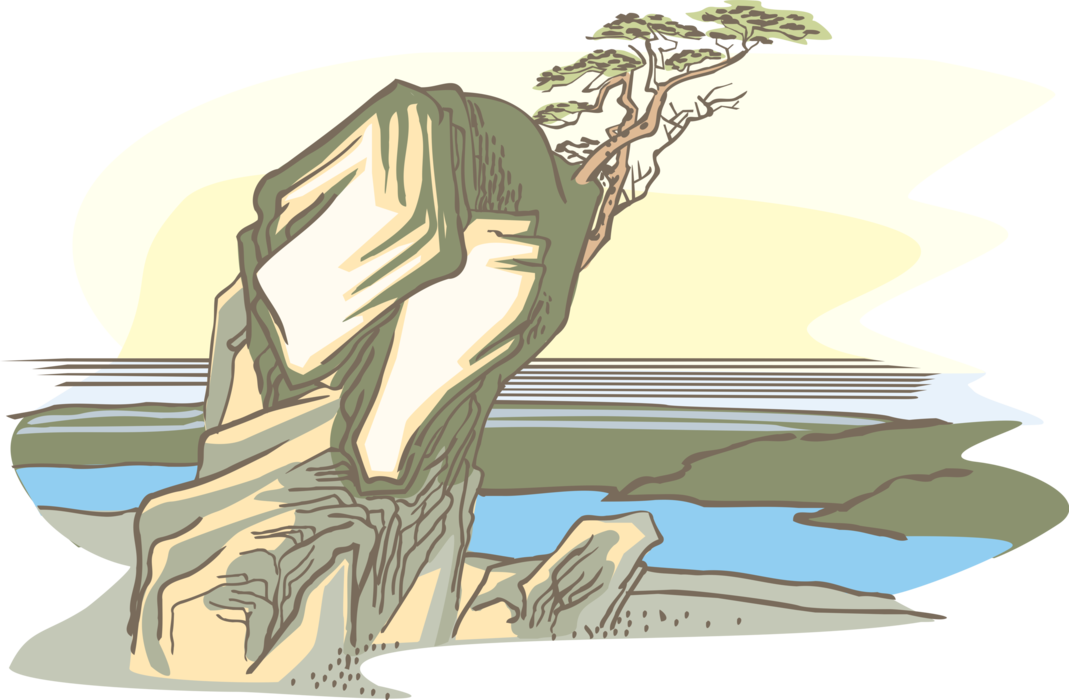 Vector Illustration of Trees Hanging Off Rocky Cliff