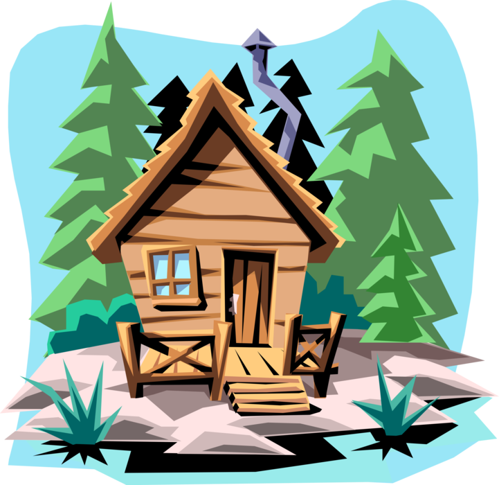 Vector Illustration of Cabin Shelter Dwelling in the Forest