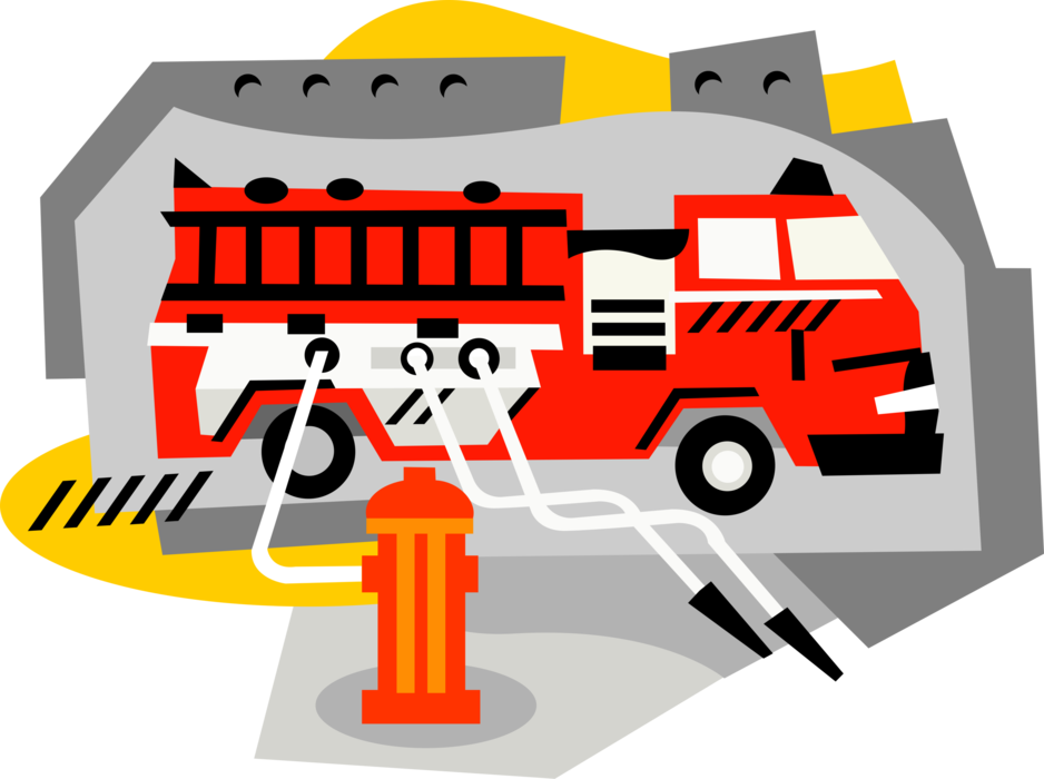 Vector Illustration of Fire Engine or Fire Truck Vehicle Designed for Firefighting Operations and Emergency Services