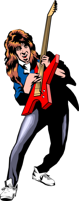 Vector Illustration of Rock 'n' Roll Musician Plays Electric Guitar