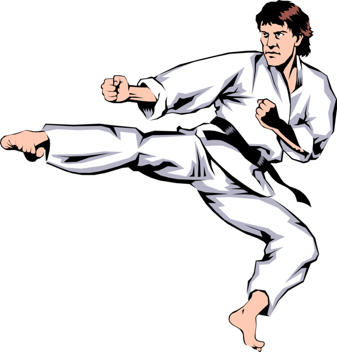 Vector Illustration of Self-Defense Martial Artist Executes Kick