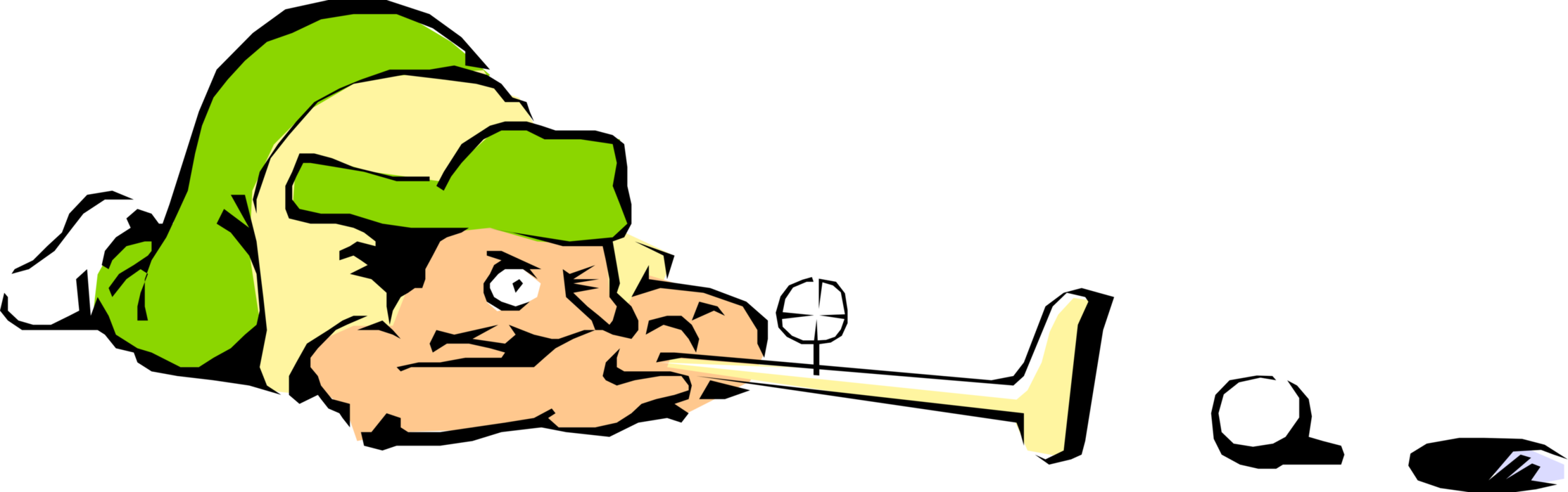 Vector Illustration of Focused Golfer Lining Up Putt