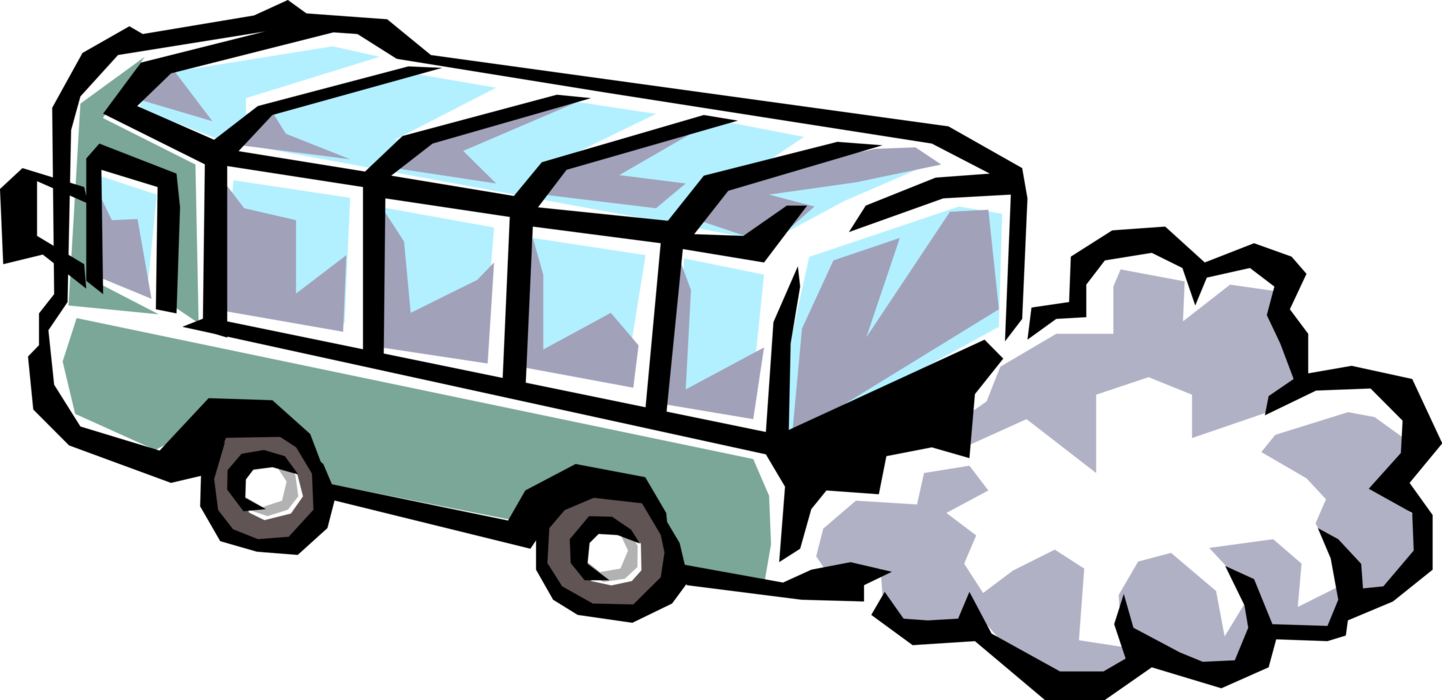 Vector Illustration of Passenger Tour Bus Vehicle Spews Exhaust Fumes