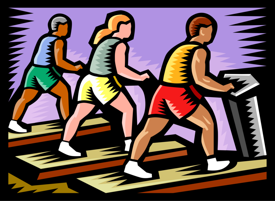 Vector Illustration of Exercise and Physical Fitness Workout on Treadmills at Fitness Club