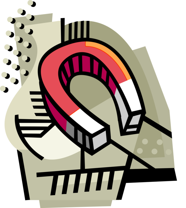 Vector Illustration of Magnet Produces Magnetic Field That Attracts and Repels Ferromagnetic Material