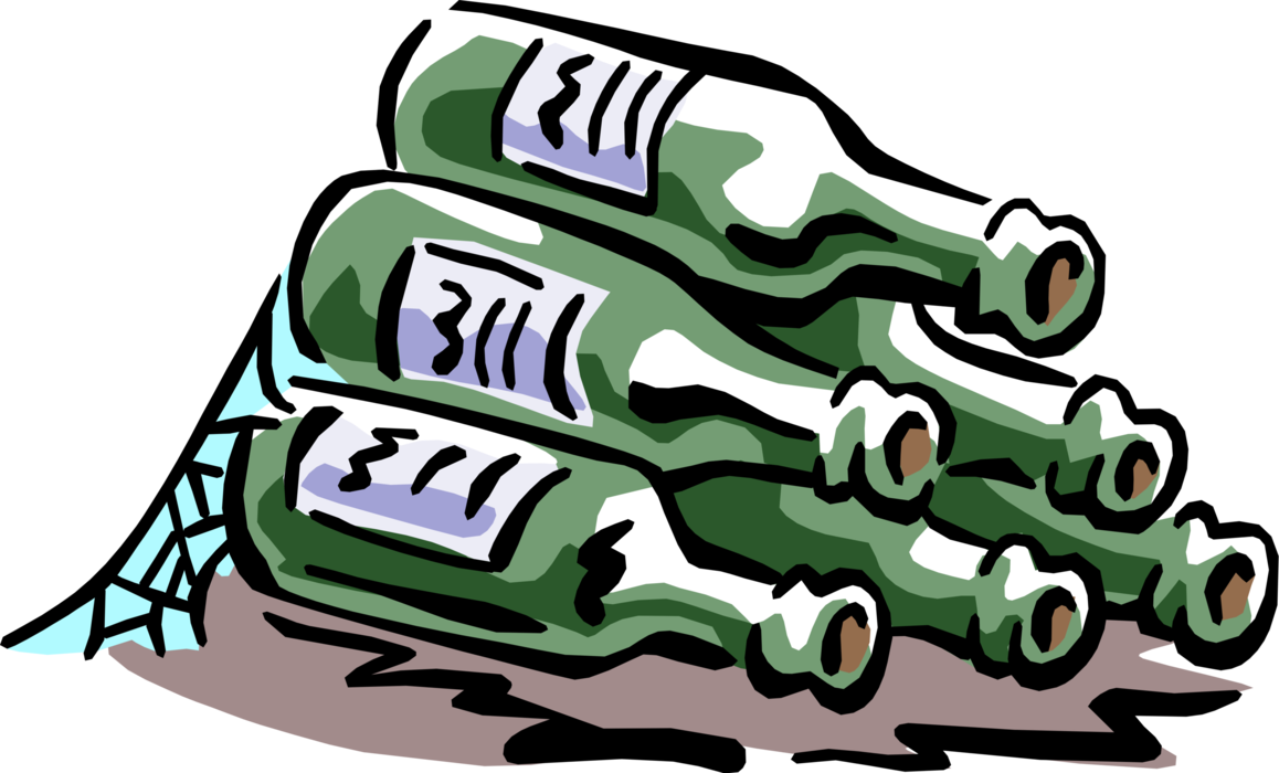 Vector Illustration of Wine Bottles Laying on Their Sides in Wine Cellar