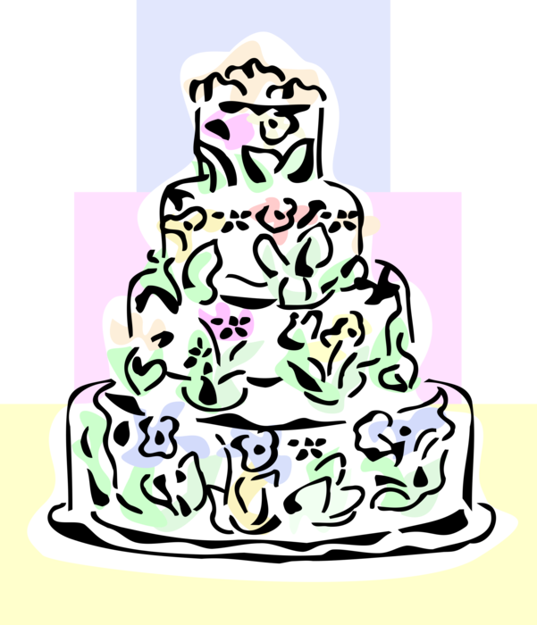 Vector Illustration of Decorated Multi-Tiered Wedding Cake Dessert