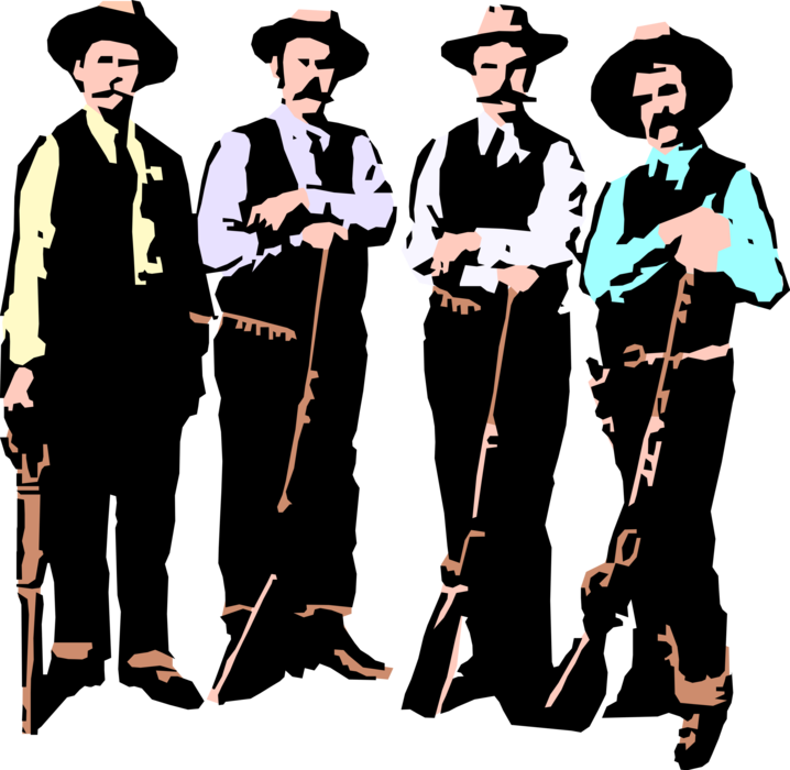 Vector Illustration of Old West Sheriff and Deputies with Long Barrel Guns