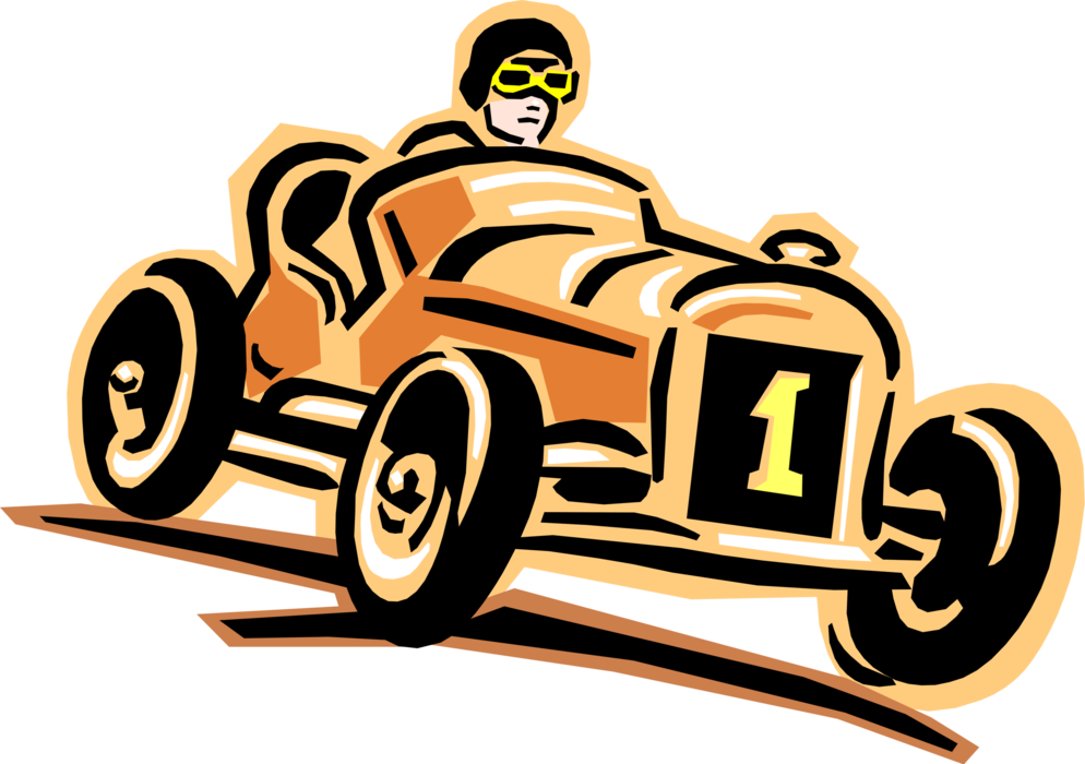 Vector Illustration of Vintage Race Car Automobile Motor Vehicle Racing on Track