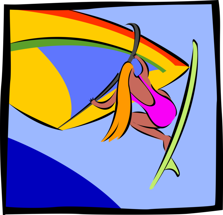 Vector Illustration of Windsurfer Catches Air Windsurfing on Board