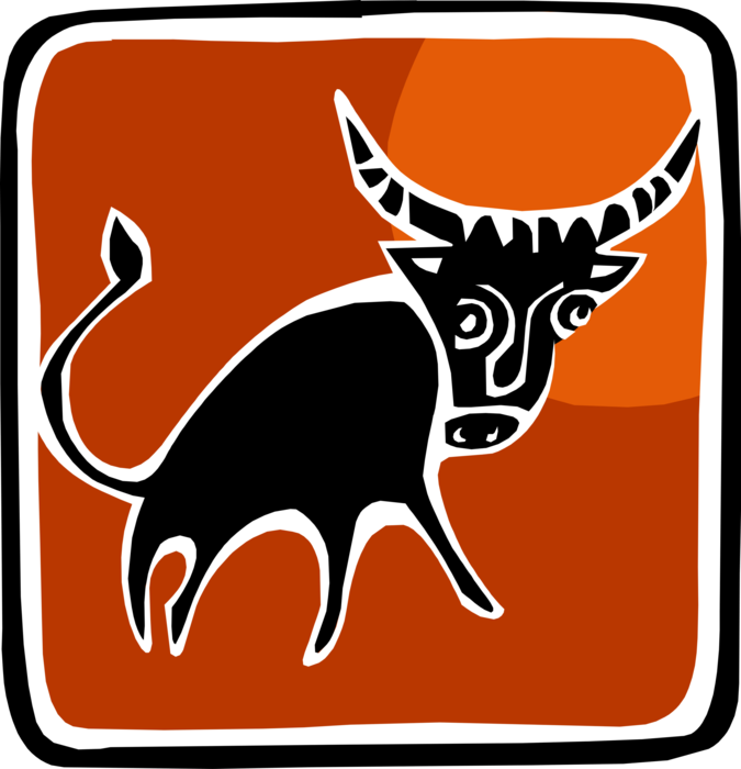 Vector Illustration of Aggressive Bull Turns Around