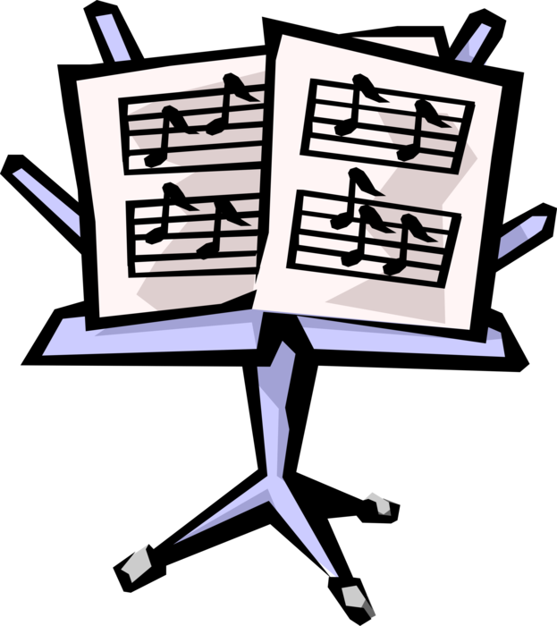 Vector Illustration of Musician's Music Stand Holds Sheet Music