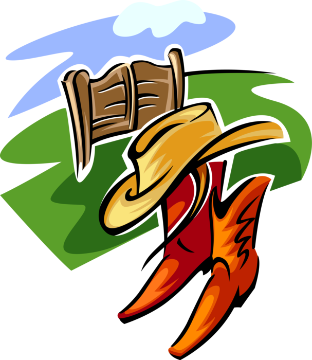 Vector Illustration of Western Ranch Cowboy Hat and Boots