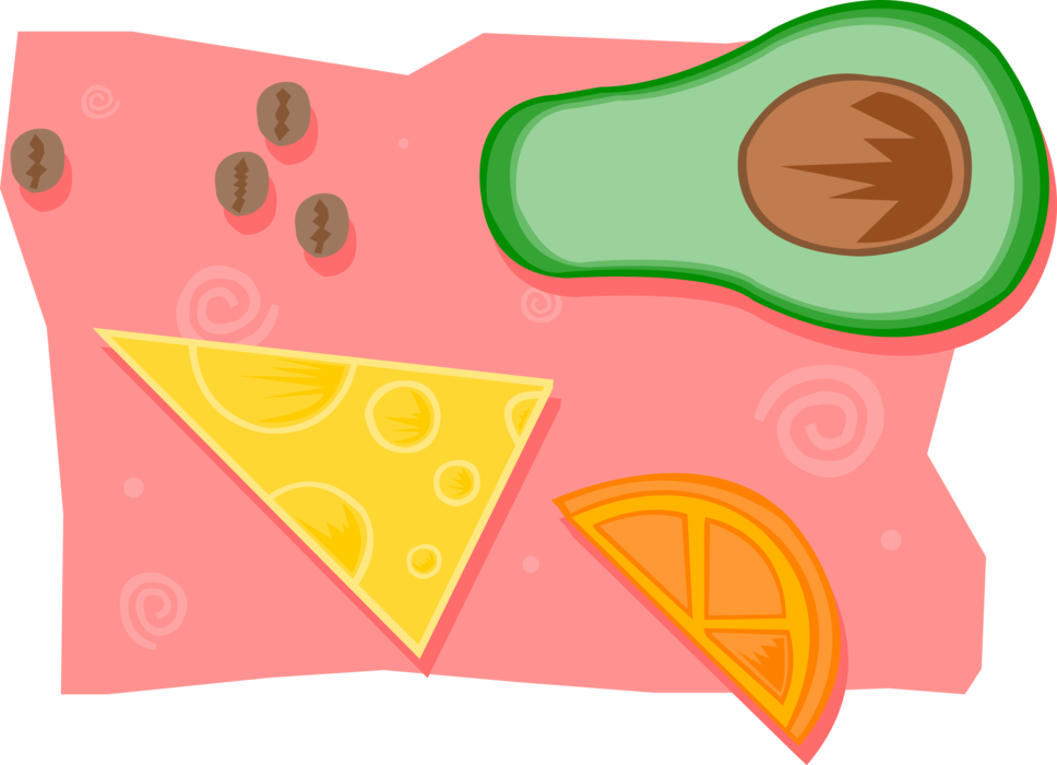 Vector Illustration of Avocado with Orange, Lemon and Coffee Beans